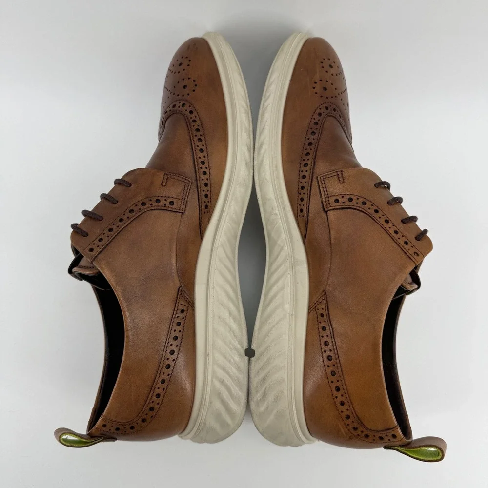 ECCO ST.1 Hybrid Lite Brown Leather Wingtip Brogue Mens Shoes 46 EU 12 US